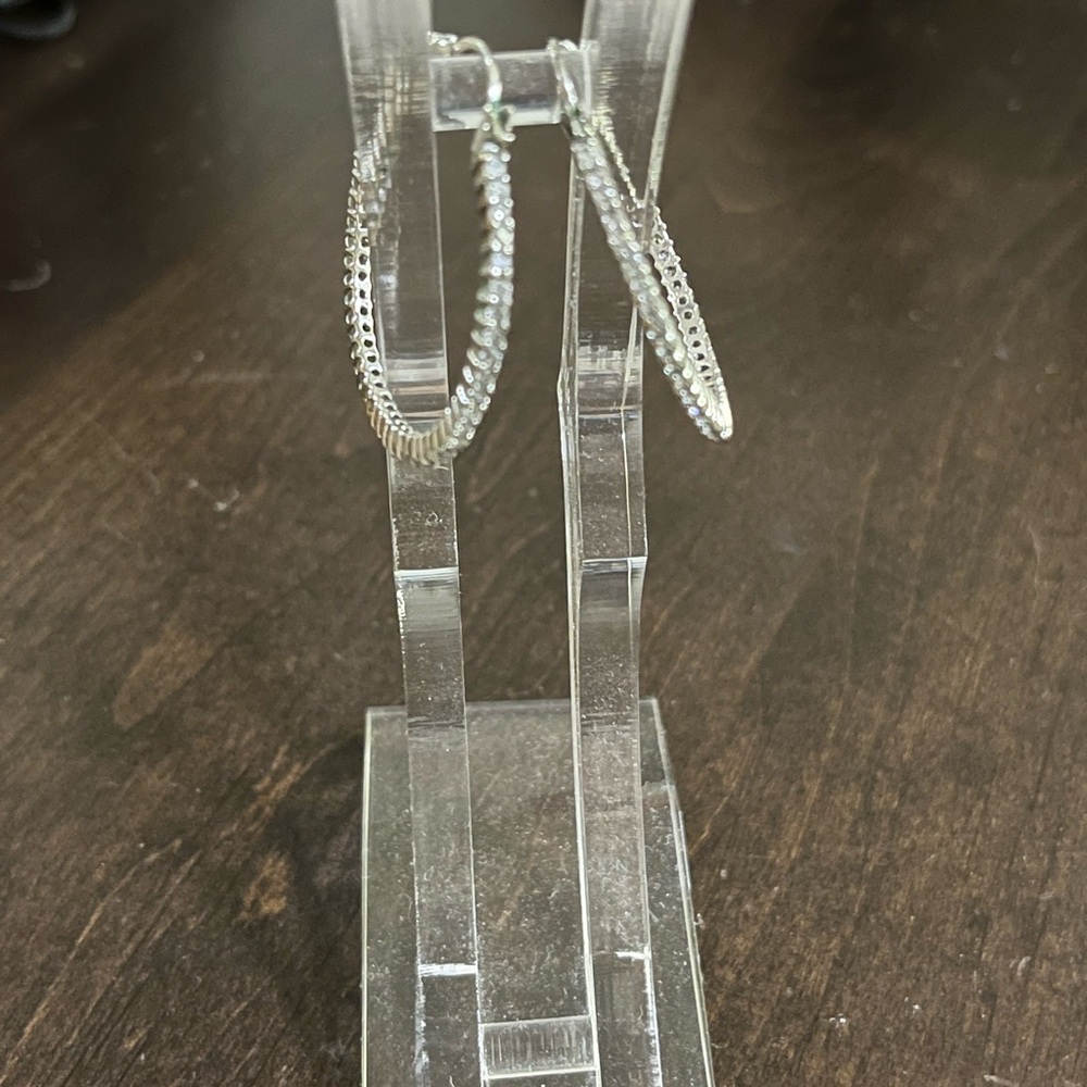 Ann Taylor Infinity Rhinestone Silver Hoop Earrings